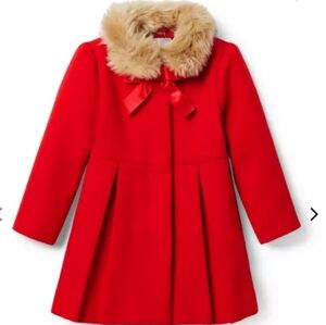 Janie And Jack Red Fur Collar Dressy Coat Girls Sz 7/8